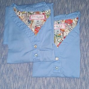 Lot of 2 ceil blue scrup tops